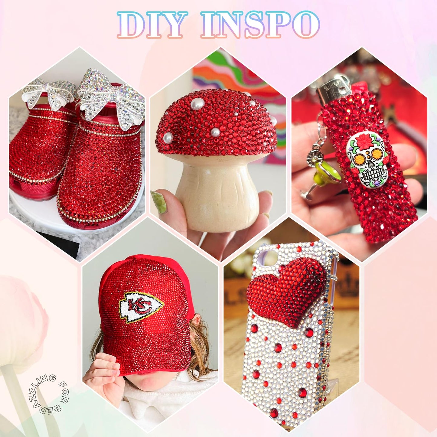 30000Pcs Resin Red Rhinestones for Bedazzling Crafting with b7000 Jewelry Glue, Bulk Flatback Gems Bedazzler Kit for Crafts Clothes Shoes Fabric Nail Diamond Art, Assorted Size 2/3/4/5/6mm