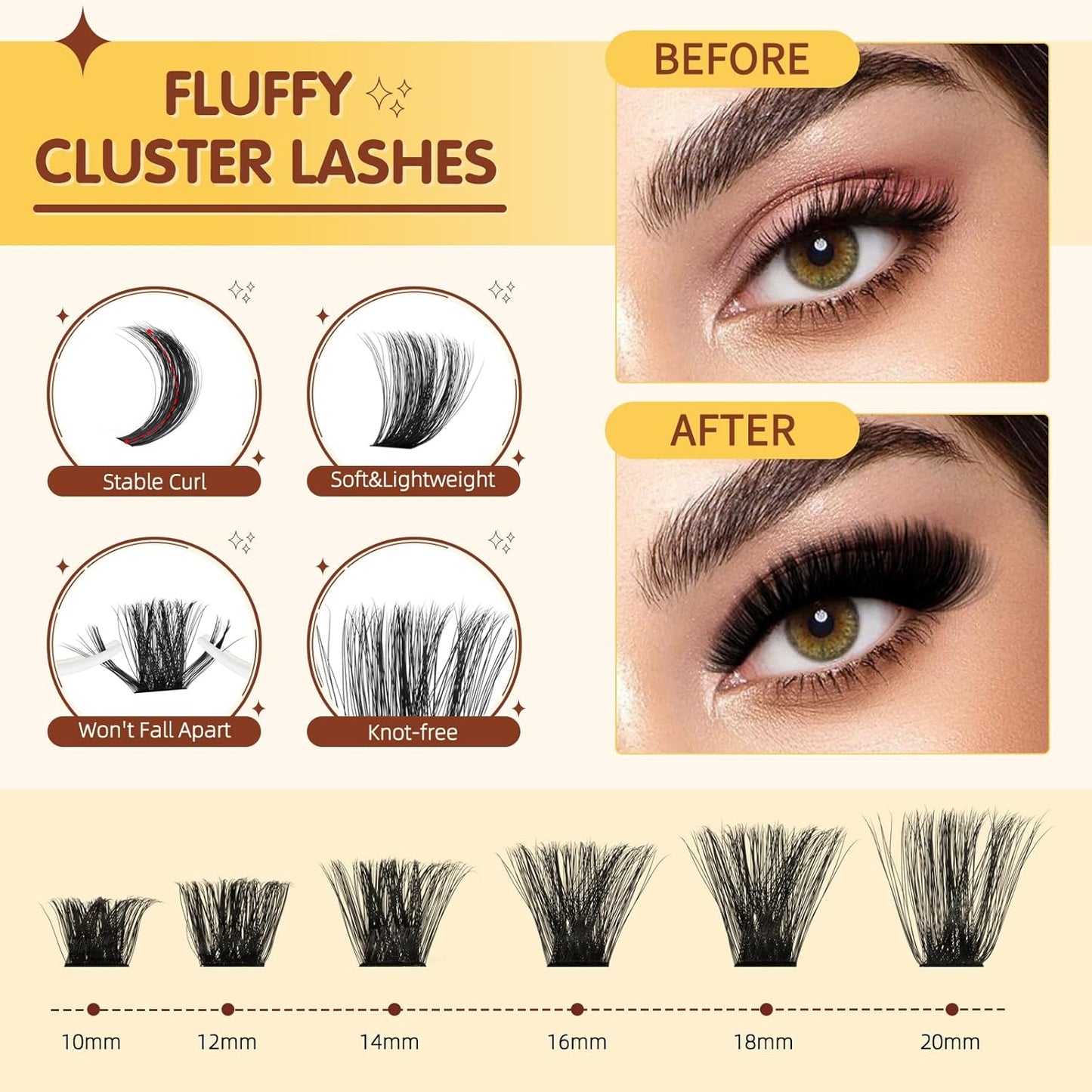 QUEWEL DIY Lash Extension Kit, 300pcs Cluster Lashes Mixed 10-20mm Lash Clusters Kit with Lash Bond and Seal Waterproof, Lash Applicator and Brush, DIY Lash Extensions at Home(200D RR-KIT)