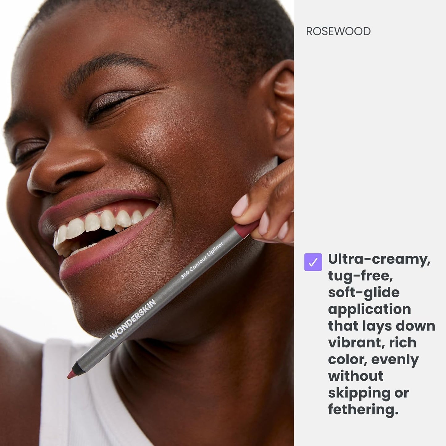 Wonderskin Lip Liner Pencil - 360 Contour Lipliner, Long Lasting, Sharpenable, Waterproof and Transfer-Proof Nude Lip Liner Pencil (Rosewood)