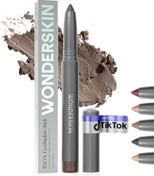 Wonderskin IYKYK Eyeshadow Stick - Longwear Eye Shadow Sticks, Budge-Proof and Waterproof Shimmer Eyeshadow Stick with Built-in Sharpener (Ash)
