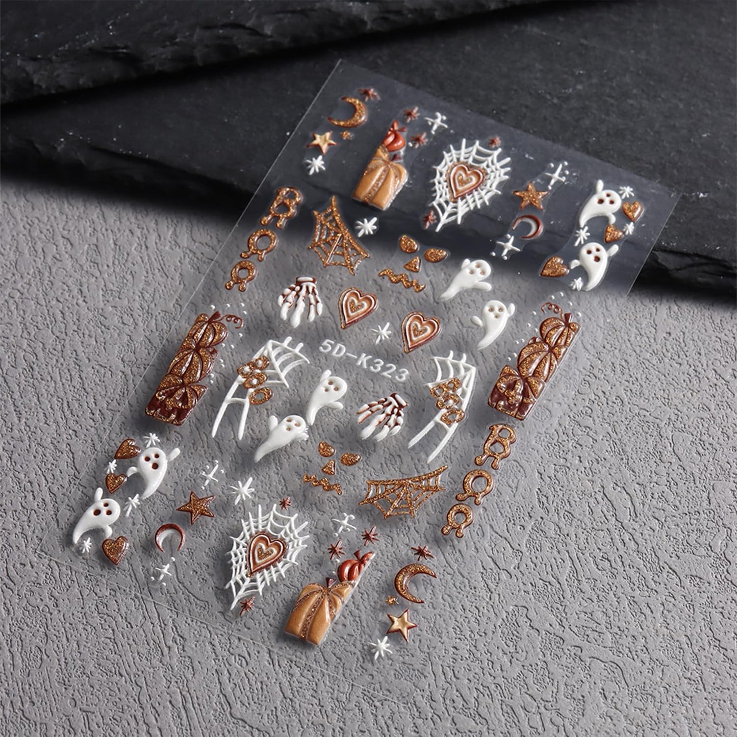 Halloween Nails Art Stickers Decals Cute White Ghost Nail Decals 5D Embossed Pumpkin Spider Web Nail Sticker Self-Adhesive Skull Nails Art Decal for Women Halloween Decor