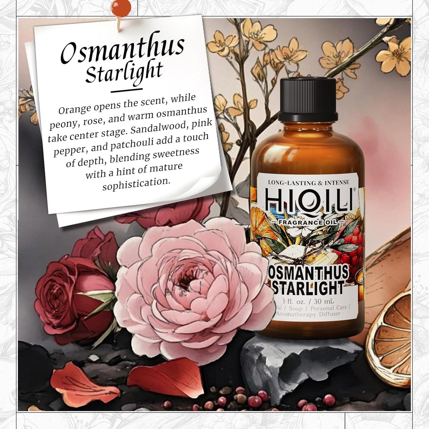 HIQILI Osmanthus Starlight Fragrance Oil for Diffuser, Inspired by G.cci Flora-Eud-Tlette, Candle & Soap & Spray Making, Citrus-Floral, Long-Lasting Scent - 1 Fl Oz