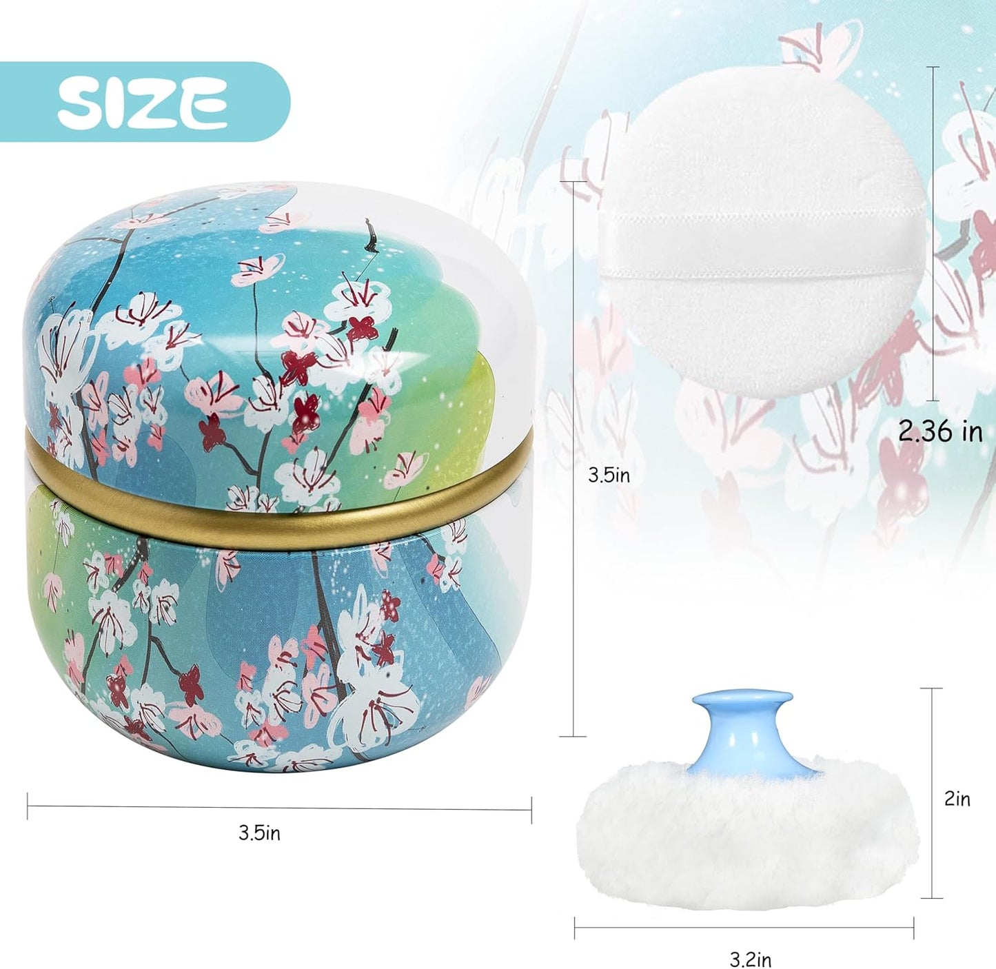 WEMEGA Body Powder Case with Powder Puff Powder Container Tea Box for Baby and Women Powder Puff and Powder Case for Travel (Spring1)