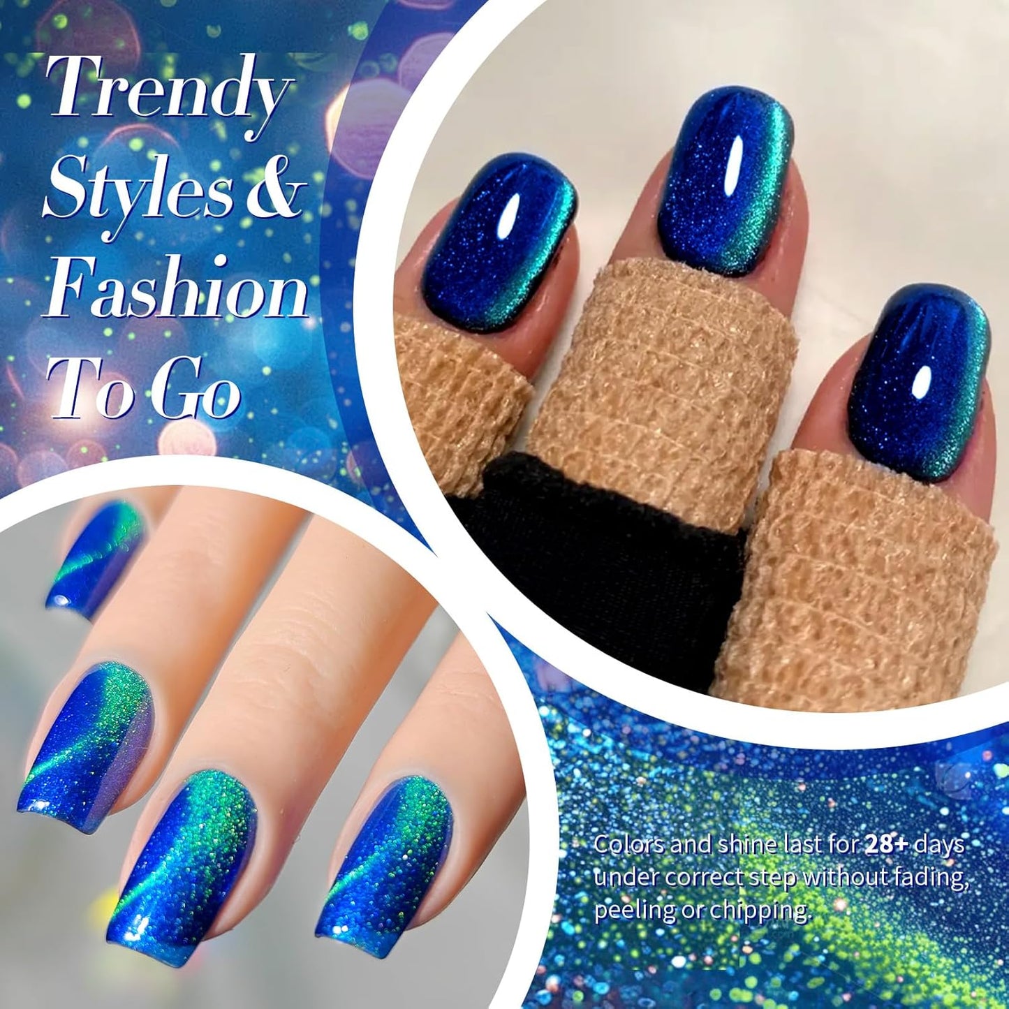 Born Pretty Cat Magnetic Eye Gel Nail Polish, Blue Glitter Cat Magnetic Gel Nail Polish, Holographic Magnetic Nail Polish for Nail Art Manicure Salon DIY at Home 15ML