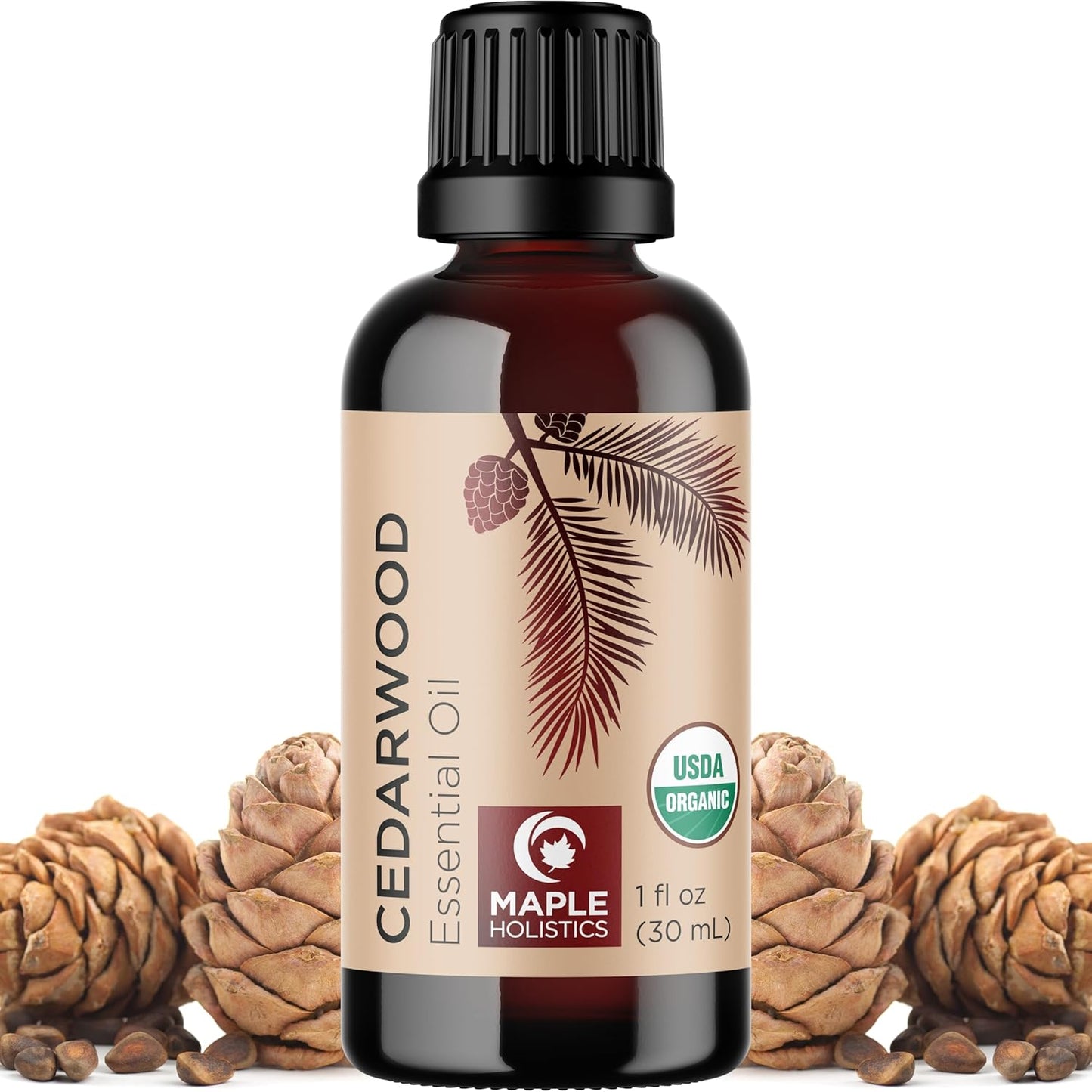 Certified Organic Cedarwood Essential Oil - 100% Pure Organic Cedarwood for Hair Skin & Nails plus Beauty DIYs - Calming Aromatherapy Essential Oil for Diffusers - USDA Non-GMO & Undiluted