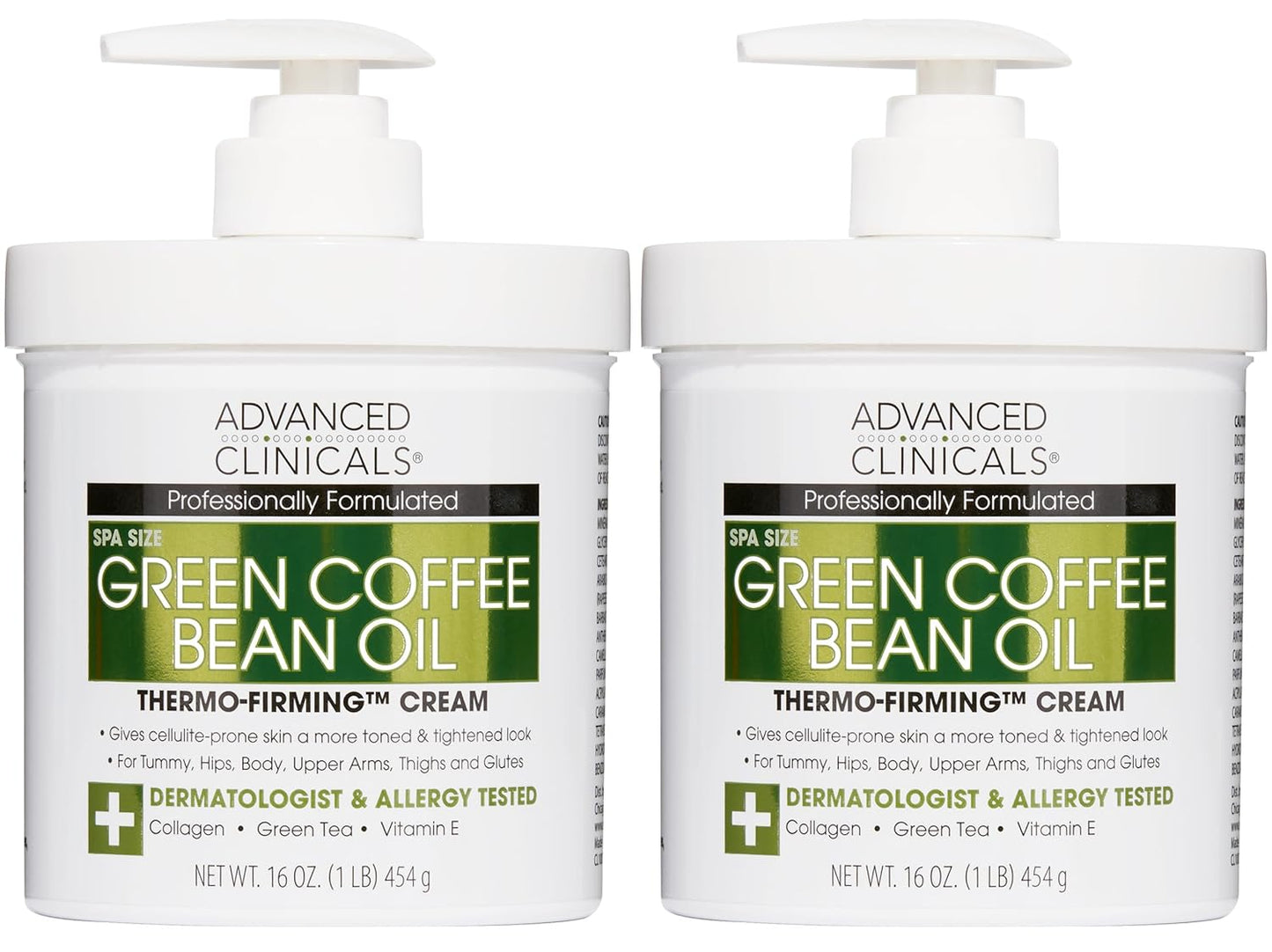 Advanced Clinicals Green Coffee Bean Thermo - Firming Body Lotion | Caffeine Infused Collagen Cream Moisturizer & Body Cream For Women, Stomach, Legs, & To Improve Look Of Textured Crepey Skin, 2pack