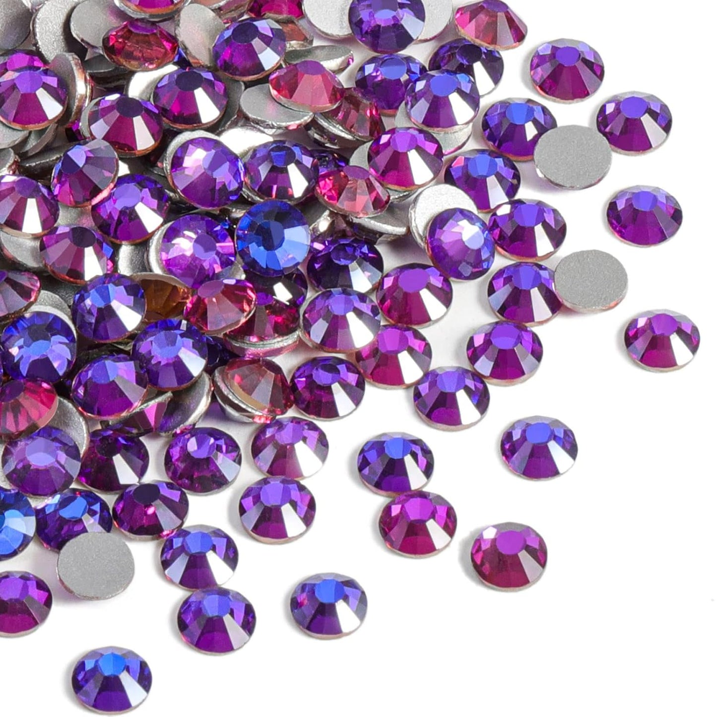 beadsland 144pcs Flat Back Crystal Rhinestones Round Gems for Nail Art and Craft Glue Fix, Purple Velvet, 10mm, SS50/144pcs