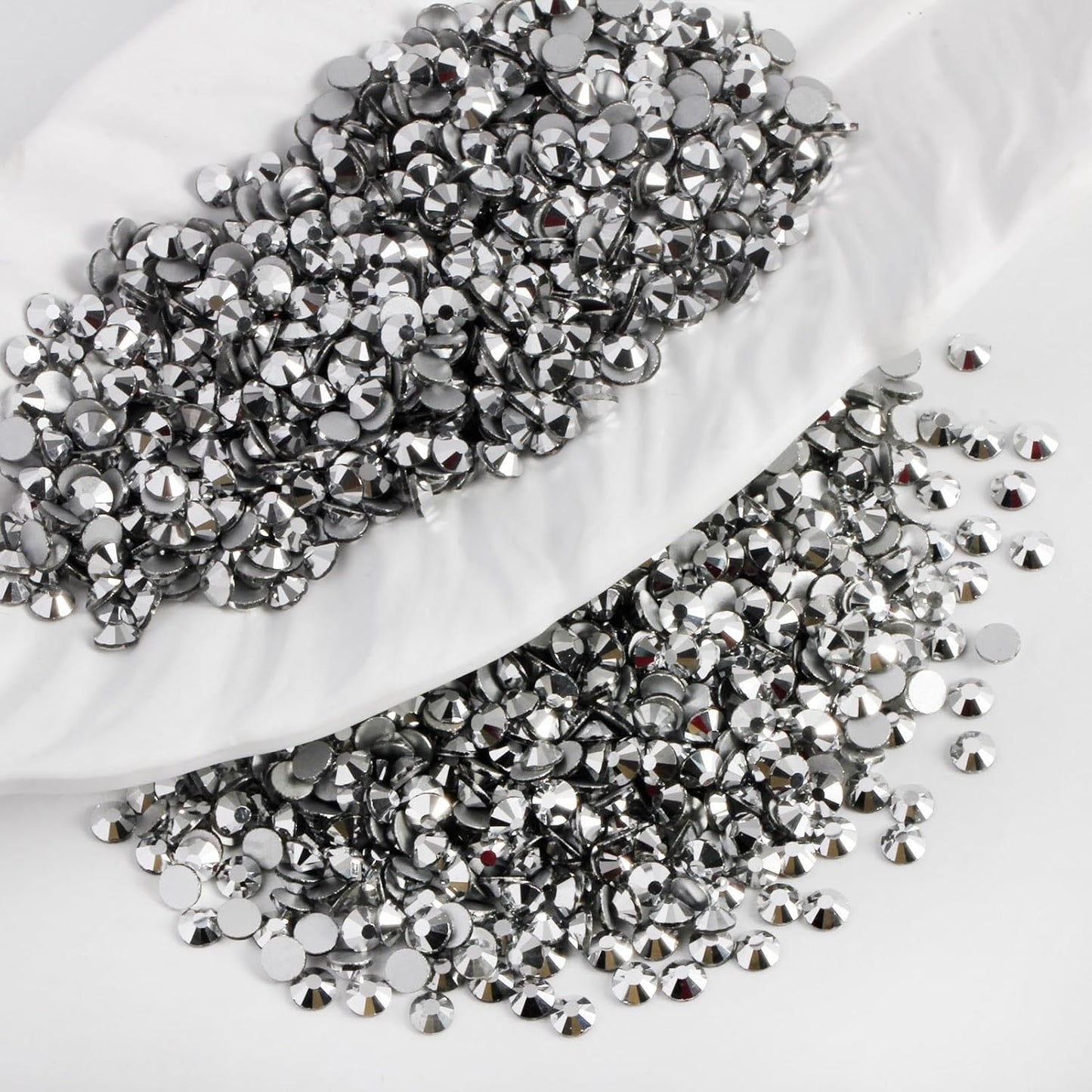 5000 PCS SS6 Flatback Rhinestones,12-Facet Diamond-Cut Glass Gems for Nail Art,Clothing,DIY Crafts,Glue-On Decoration Stones with Silver Backing,Silver Hematite