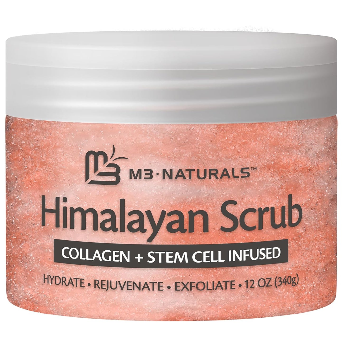 Himalayan Salt Scrub, Face, Foot, and Body Exfoliator with Collagen and Stem Cells, Exfoliating Scrub for Toning, Cellulite, and Skin Care by M3 Naturals