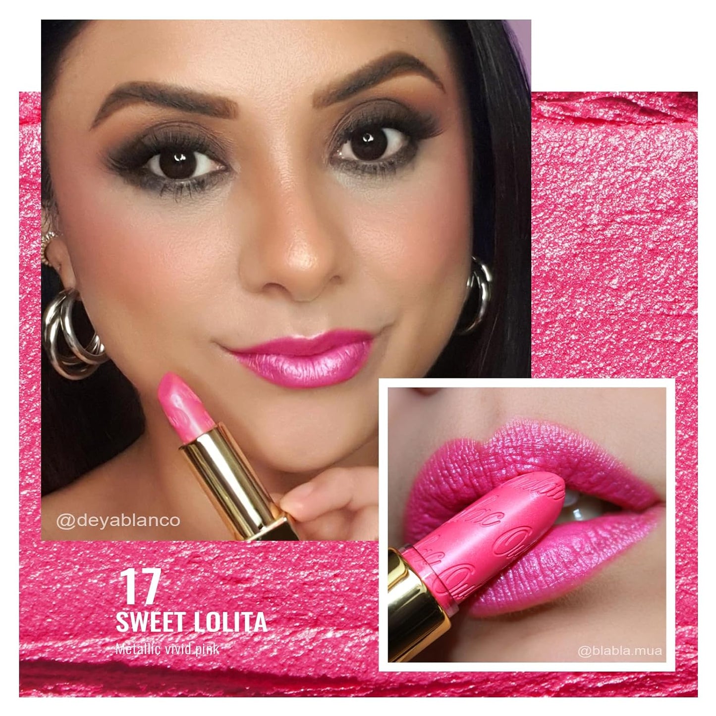 Oulac Metallic Fuchsia & Pink Lipstick Set - 2PCS Vegan Lightweight Hydrating Formula with High Impact Lip Color for Full Coverage Lip Makeup, Christmas Gifts for Women, 15+17