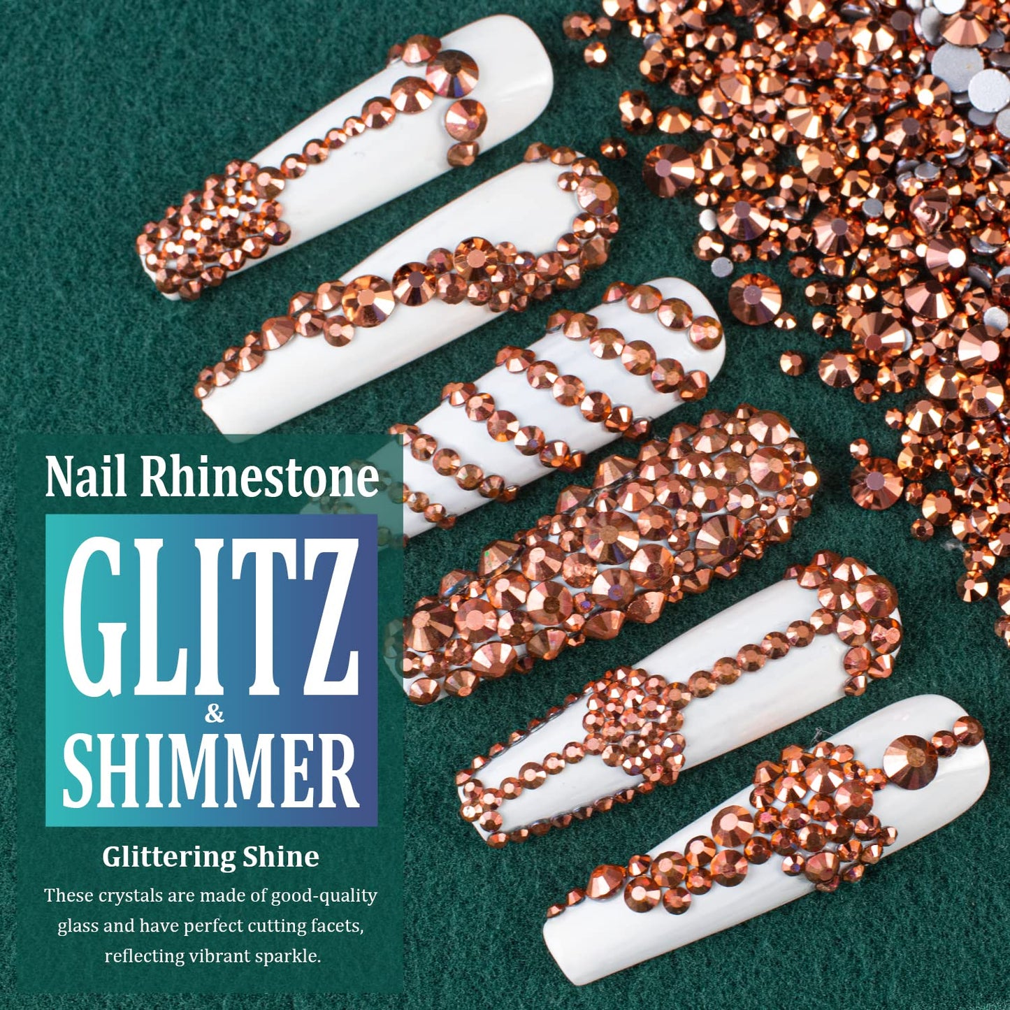 6 Sizes Rose Gold Glass Crystal Kit with Pickup Pen + Tweezer Tools for Shine Nail Art Manicure Makeup DIY Decoration Flatback Round Rhinestone Gem Jewelry Diamond