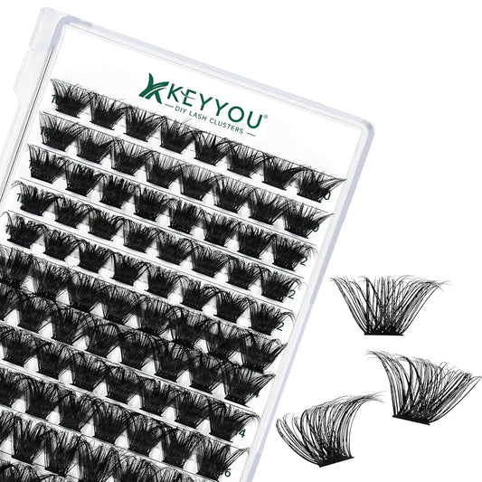 Lash Clusters 96pcs Individual Lashes Y24 D Curl 8-18MIX Eyelash Clusters KEYYOU Volume Wispy Lash Extension Soft&Comfortable Easy DIY at Home(Y24,D-8-18MIX)