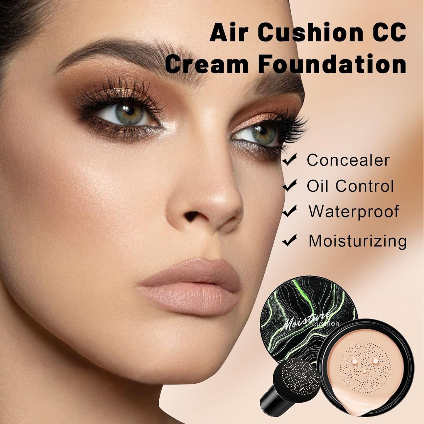 Mushroom Head Air Cushion CC Cream - BB Cream Face Makeup for Mature Skin, Moisturizing Cover Balm Foundation & Long-Lasting Color Correcting Concealer, Even Skin Tone for All Skin Types (Buff Beige)