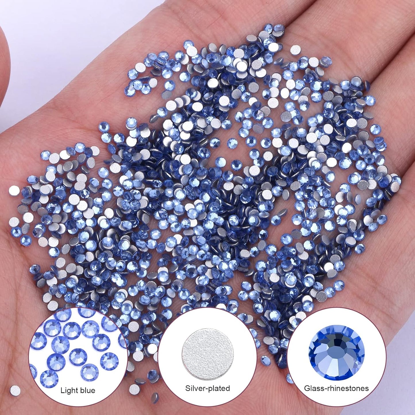 1440Pcs Light Blue Crystal Rhinestones,Glass Flatback Rhinestones Gemstones Small for Nail Face Makeup Art Crafts Clothes Decoration - (SS6,2.0mm,Light Blue)