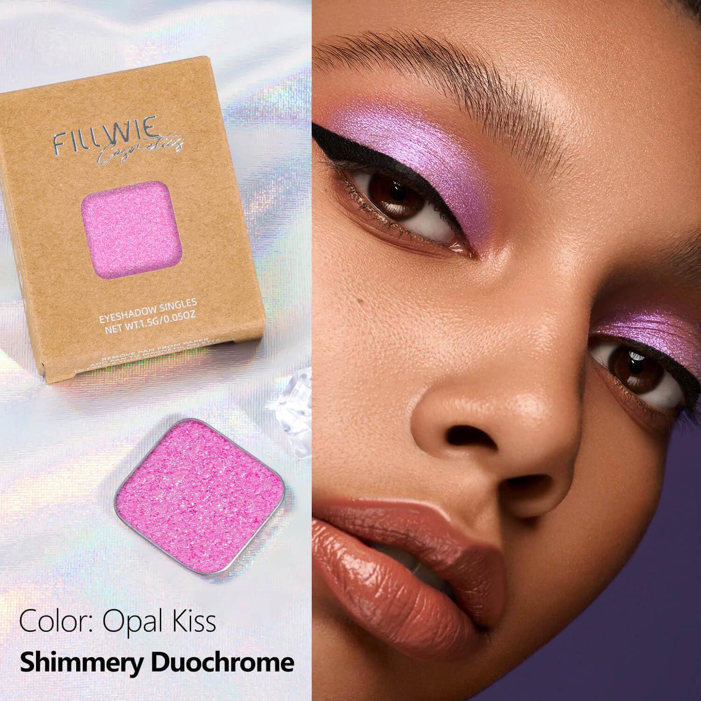 Chameleon Single Eyeshadow,Soft Pink-White,Pressed Powder,High Pigment,Smudge-Proof, Smooth Blend, All-Day Wear,Square Pan,Fits Magnetic Palettes(Opal Kiss)