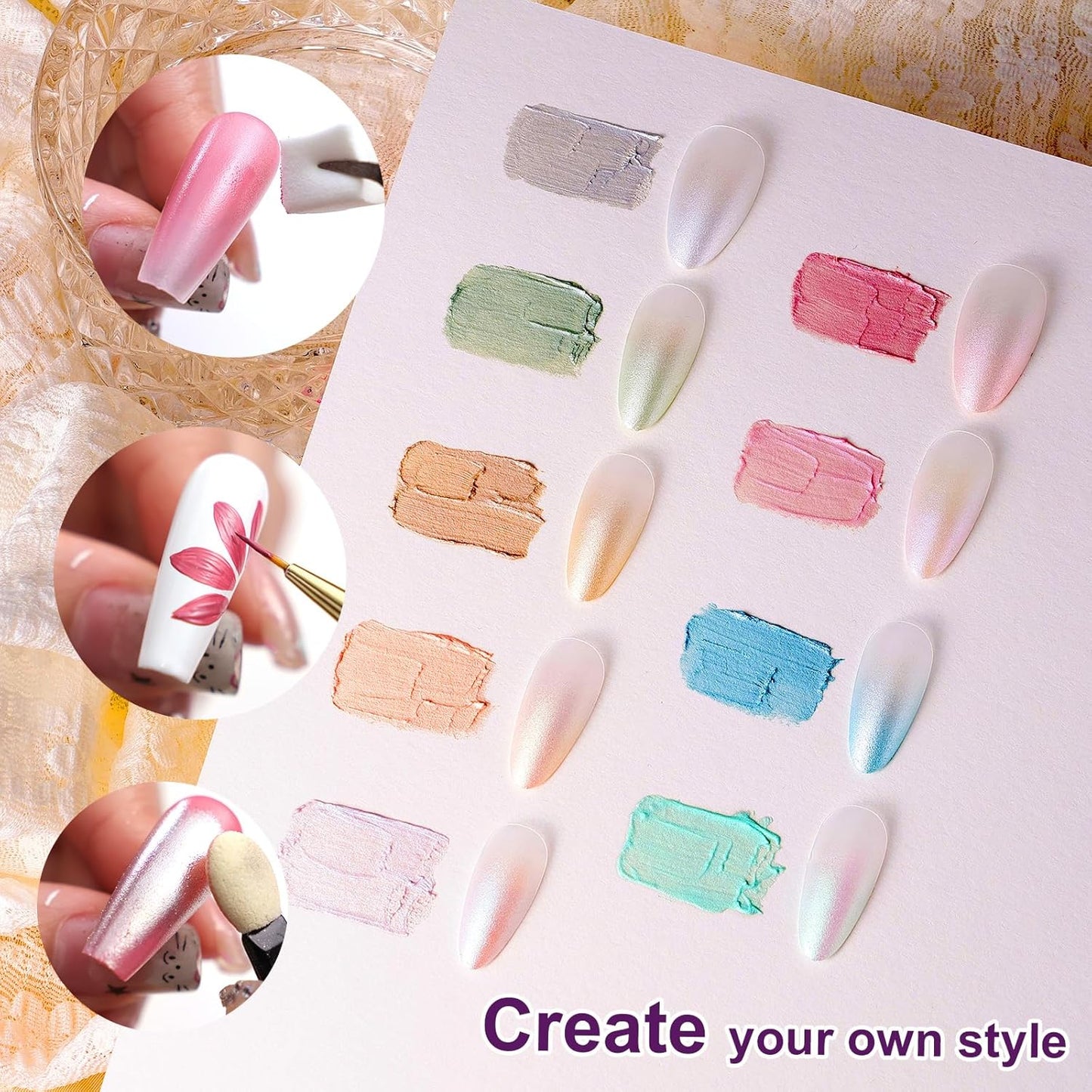 Gradient Painting Gel, 9 Colors Pearlescent Ombre Gel Nail Polish for Pigment Pat Aura Nails French Manicure Long-lasting No-wipe Soak Off UV Treasure of Pearl