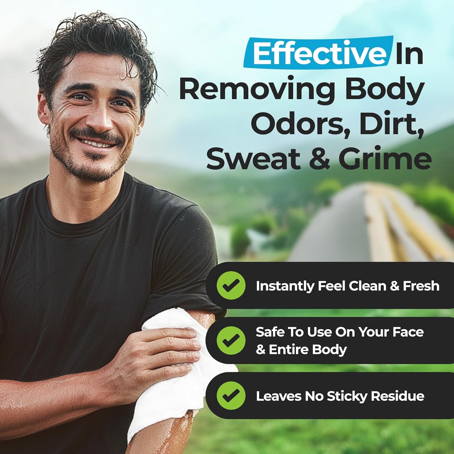 Camping Essentials - Body Wipes for Camping Adults Bathing No Rinse - 50 XL Deodorant Bathing Shower Wipes For Men Women - Disposable Washcloths & Personal Cleansing - Travel, Workout