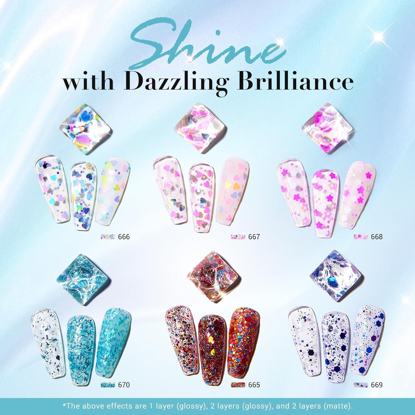 AZUREBEAUTY Dip Powder Nail Set, 6 Colors with Glitter in Pink and Aqua Blue, Light Dark Tones, No Lamp Needed, All Seasons, Dipping Powder Starter Kit for Manicure and Salon Use