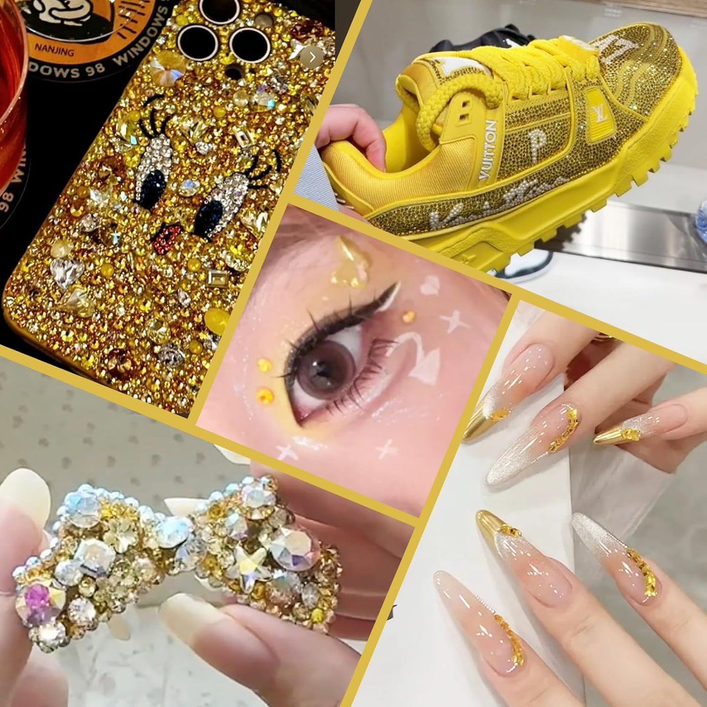 400PCS SS30 Flatback Rhinestones | 12-Facet Diamond-Cut Glass Gems for Nail Art, Clothing, DIY Crafts |Glue-On Decoration Stones with Silver Backing(Citrine)