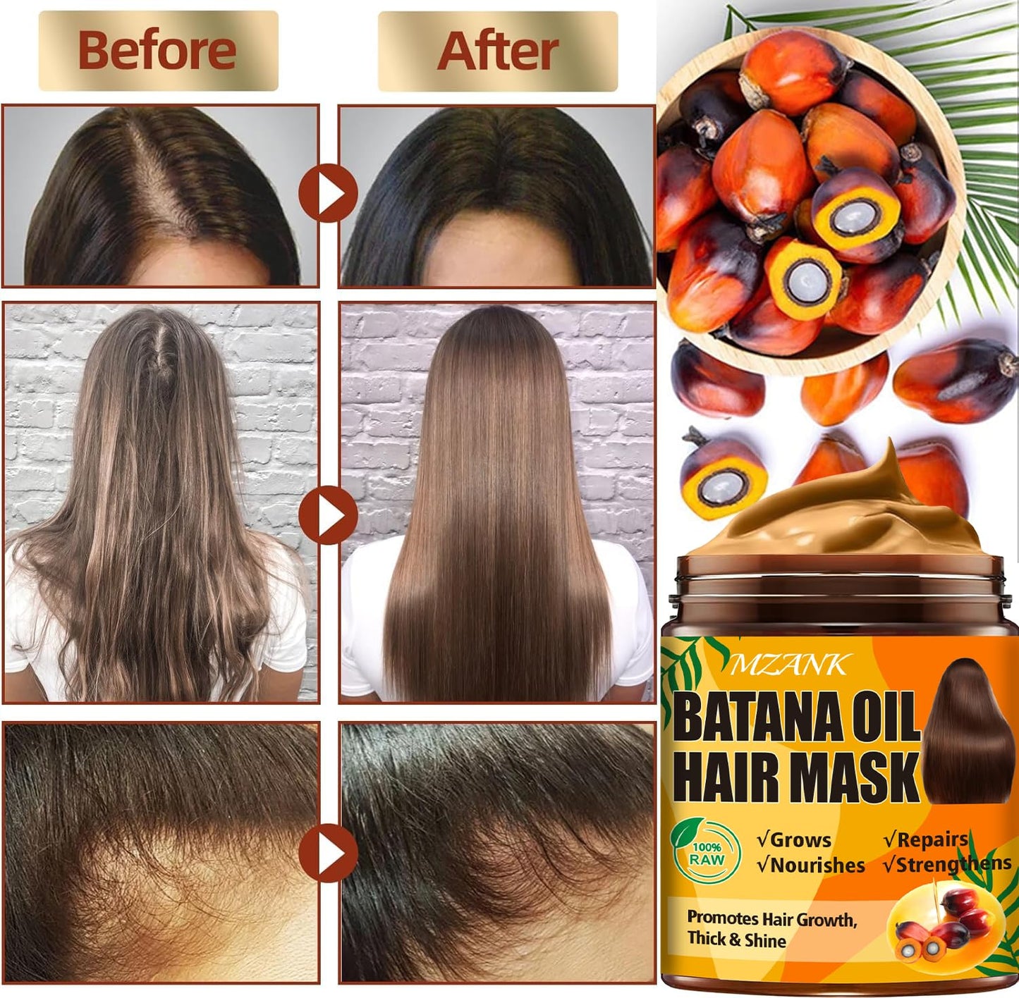 Batana Oil for Hair Growth & Keratin Hair Treatment Serum,Batana Hair Mask for Damaged Hair and Growth,40 Capsules Leave-in Hair Oil Anti Frizz Hair Conditioner Serum