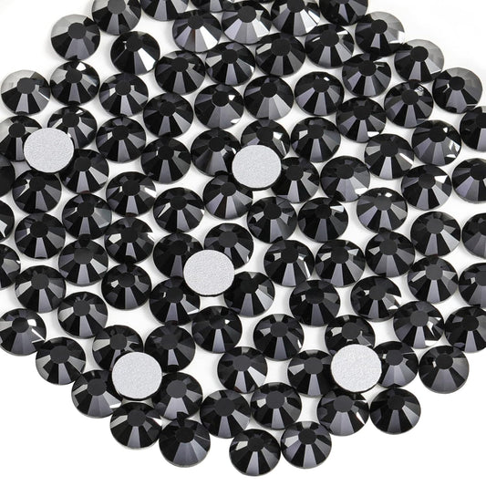 Beadsland 288pcs Flat Back Crystal Rhinestones Round Gems for Nail Art and Craft Glue Fix, Jet Hematite, SS34,7.1-7.3mm