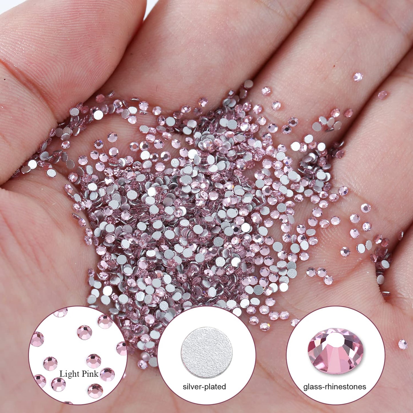 1440Pcs Light Pink Crystal Rhinestones,Glass Flatback Rhinestones Small Gemstones for Nail Face Makeup Art Crafts Clothes Decoration - (SS4, 1.6mm,LightPink)