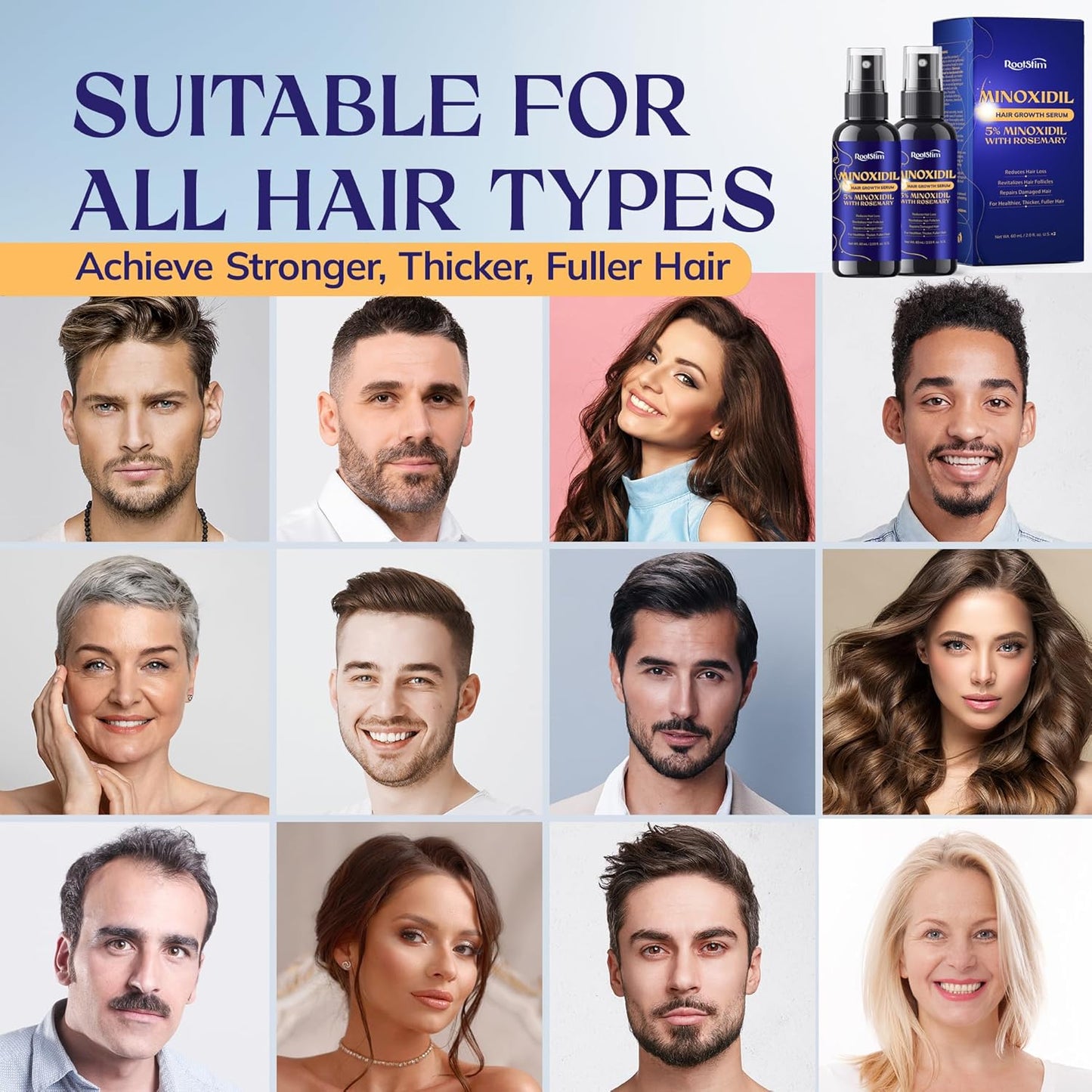 5% Minoxidil Hair Growth for Men and Women: 2-Pack Extra Strength Minoxidil Hair Loss Treatment Serum with Rosemary for Faster Stronger Thicker Hair Growth 4 FL OZ