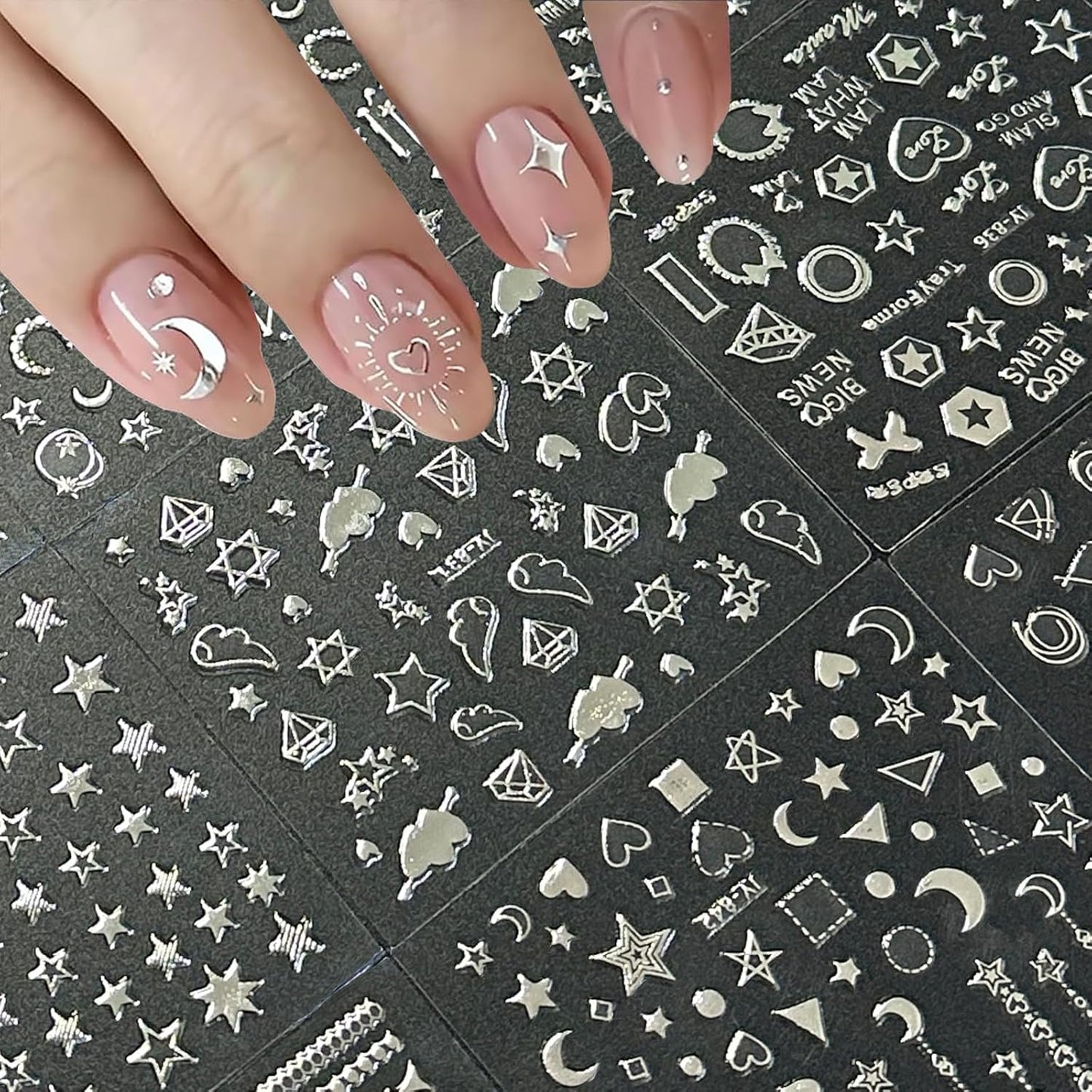 30 Sheets Silver Nail Art Stickers 3D Self Adhesive Sliver Line Nail Decals Silver Nail Sticker for Nail Art Silver Heart Star Nail Art Supplies Silver Nail Design for Acrylic Nails for Women Girls