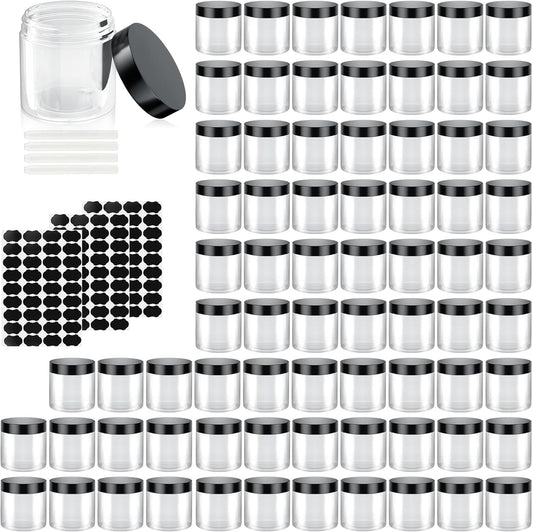 75 Pack 4 Oz Plastic Containers with Lids, OBKJJ Clear Travel Size Leak Proof Makeup Travel Containers BPA Free Cosmetic Slime Jars for Lotion, Cream, Body Butter, Makeup, Ointments (75)