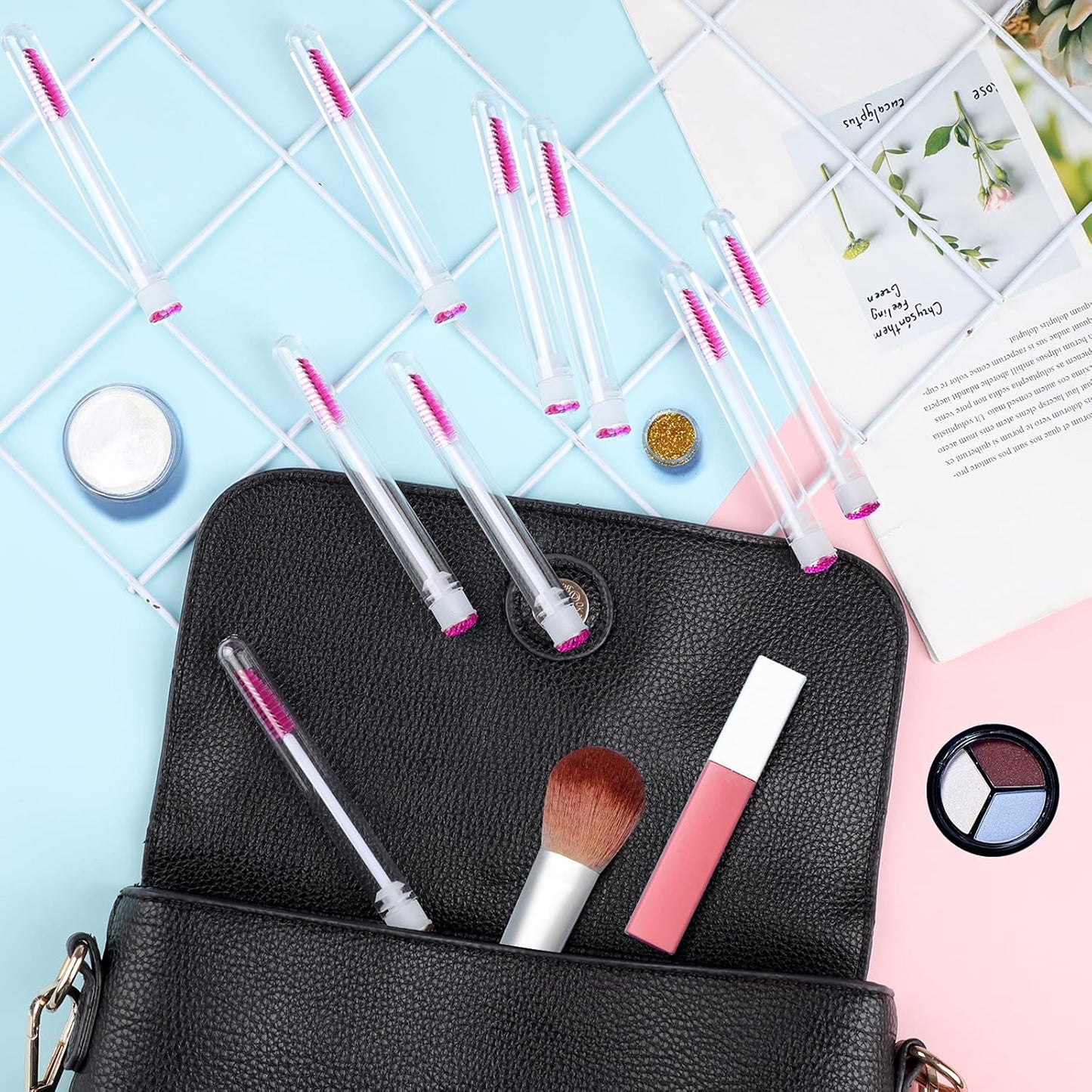 50 Piece Disposable Mascara Brushes Eyelash Extension Brush Diamond Mascara Wands with Tube Spoolies Lash Brush Makeup Tool Lash Extension Supplies (Scale D Pink 50)