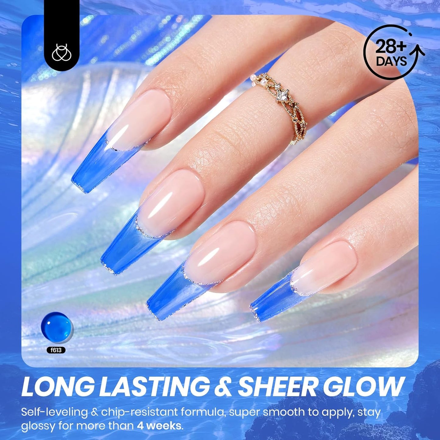 Beetles Blue Gel Nail Polish, 15ML Deep Blue Jelly Gel Polish Sheer Translucent Effect Neutral Nail Polish Soak Off UV Abyssal Secrets Series French Nail Art Manicure Salon Gift for Women