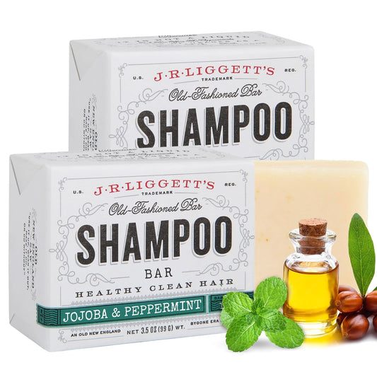 J·R·LIGGETT'S Shampoo Bar - Jojoba & Peppermint Formula, All Natural Solid Bar Shampoo for Hair with Jojoba Oil, Peppermint Essential Oil, Sulfate-Free Hair Cleanser for Balanced Scalp, 3.5oz -2 Pack