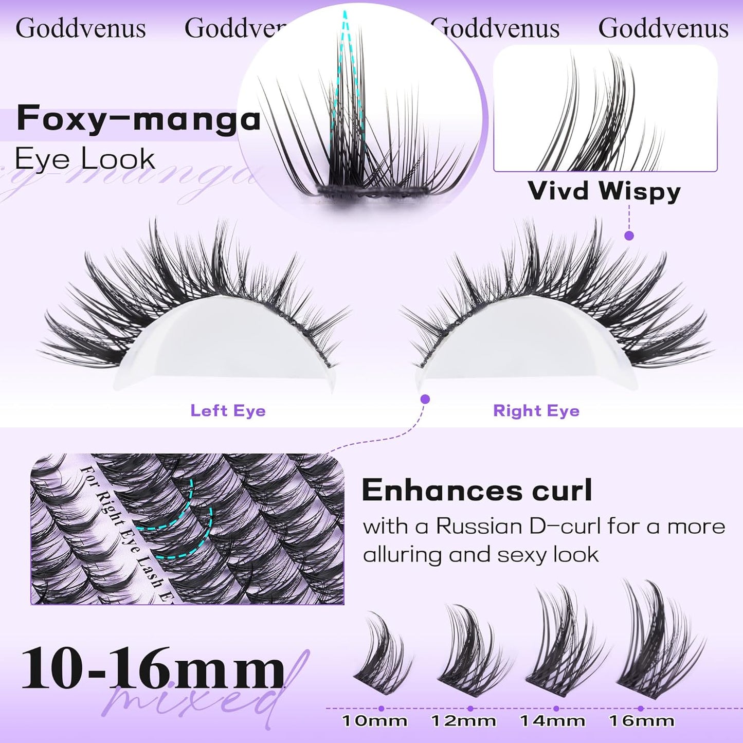 Manga Lash Cluster Kit Wispy Lashes Clusters Fluffy Eyelash Clusters Upturned Foxy Cluster Eyelash Extensions Kit D Curl Fairy Eyelash Extension Kit 10-16mm Individual Lashes Kit