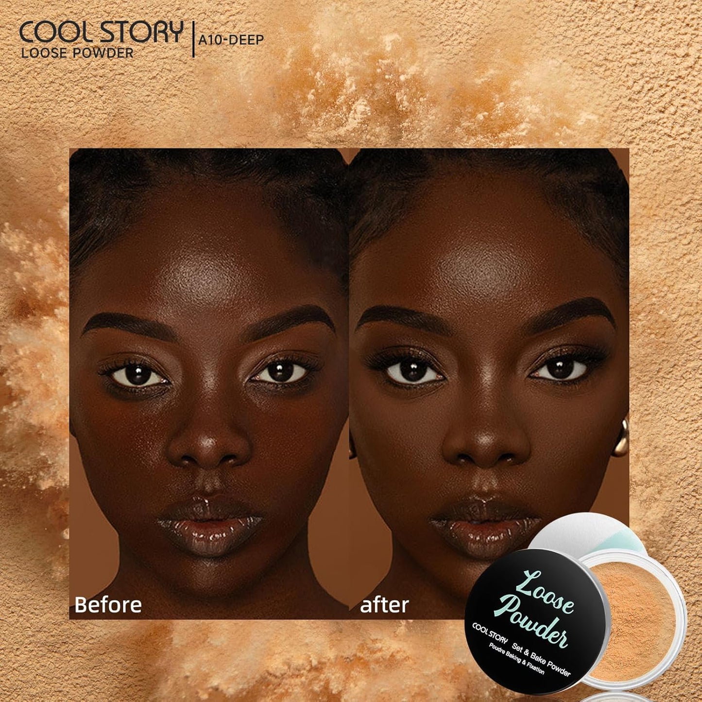 Loose Setting Powder, Bake Makeup Powder Full Coverage Matte Finish (Deep, 6g/O.21oz)