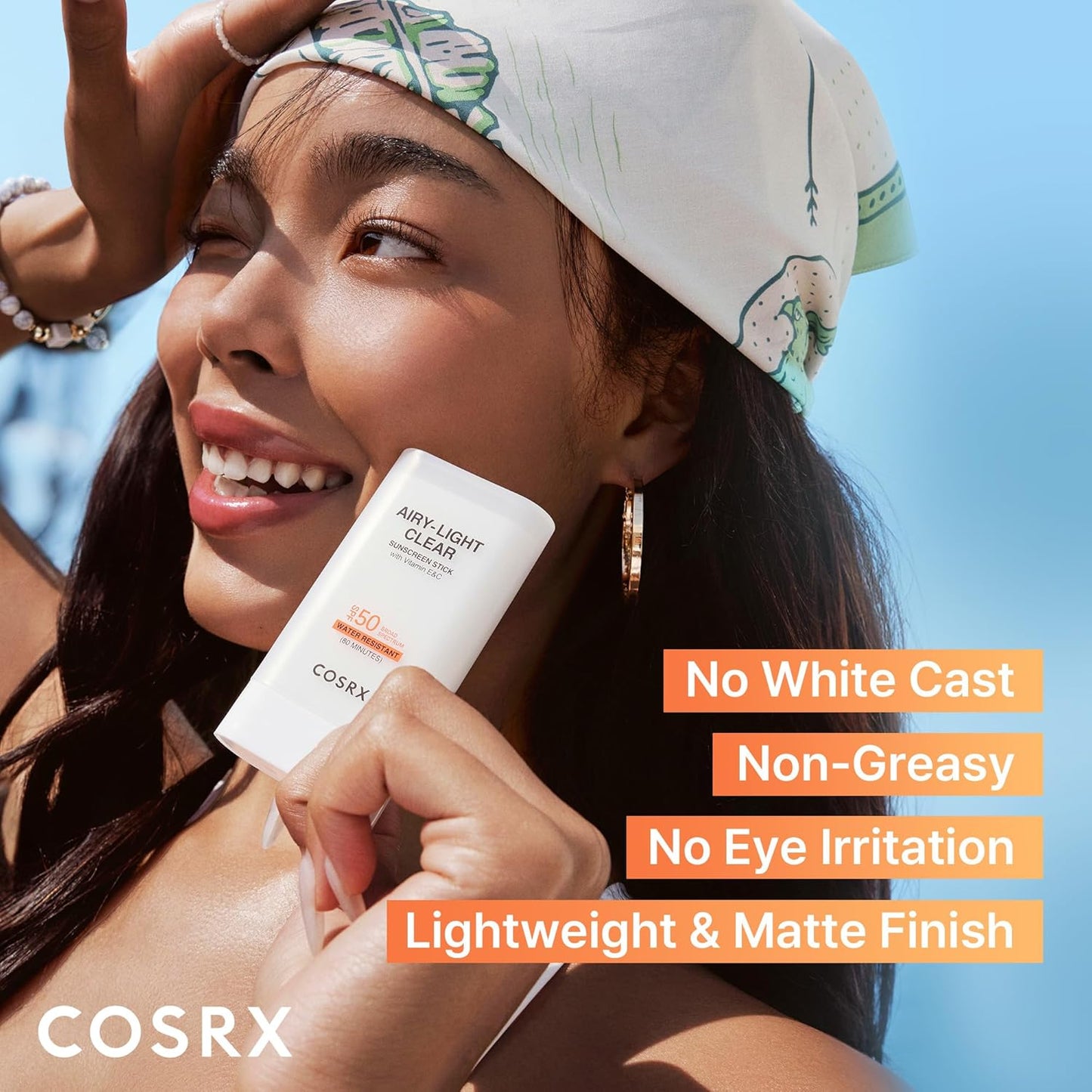 COSRX Airy-Light Clear Sunscreen Stick with Vitamin E & C SPF 50, 0.67 oz, 19g, Lightweight, Travel Essentials, Summer Essentials, Korean Skin Care, Korean Matte Sunscreen for Face