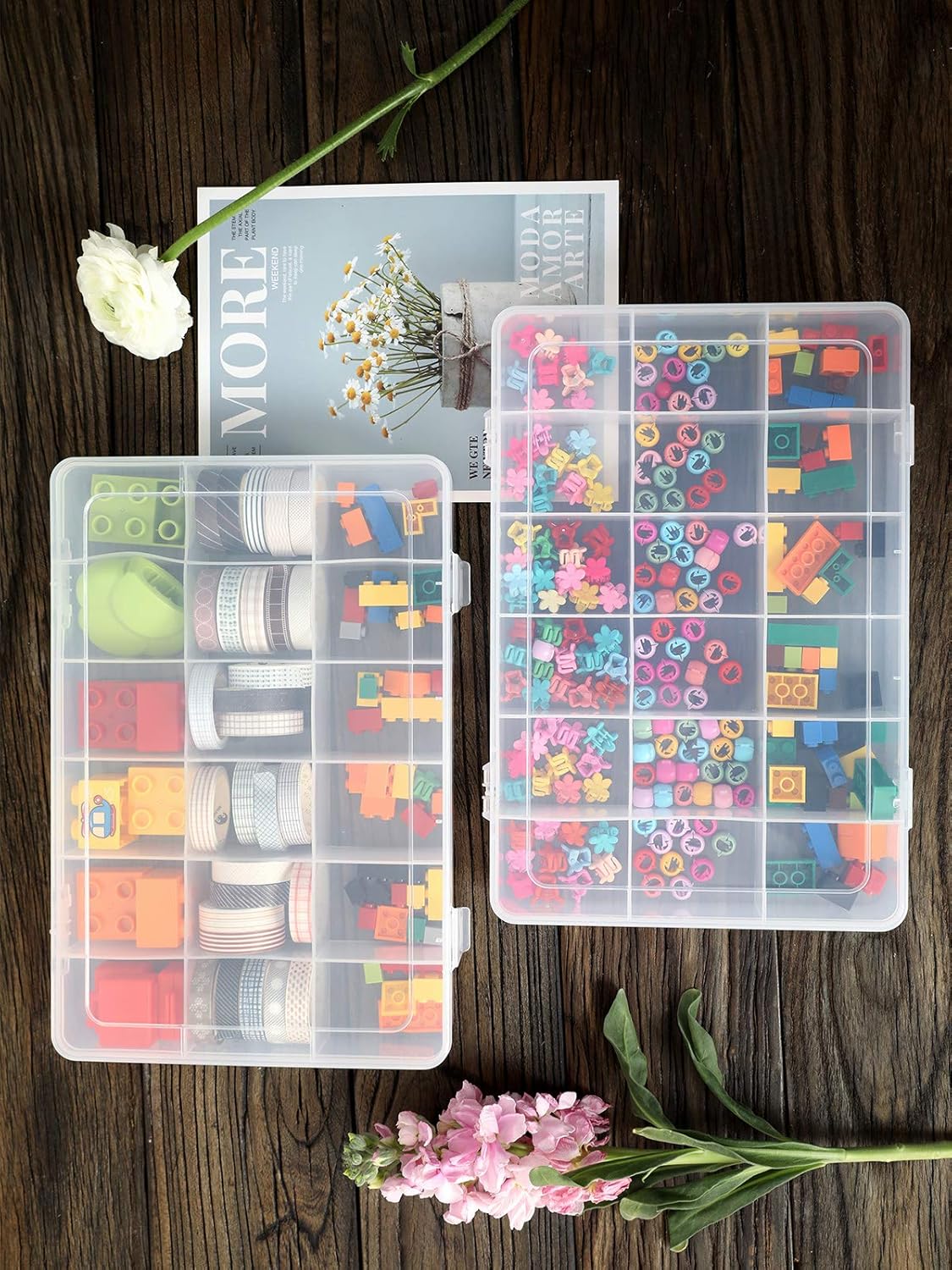 2pack 18 Grids Unadjustable Clear Plastic Organizer Box plastic tray with dividers clear tackle storage containers for snackle jewelry