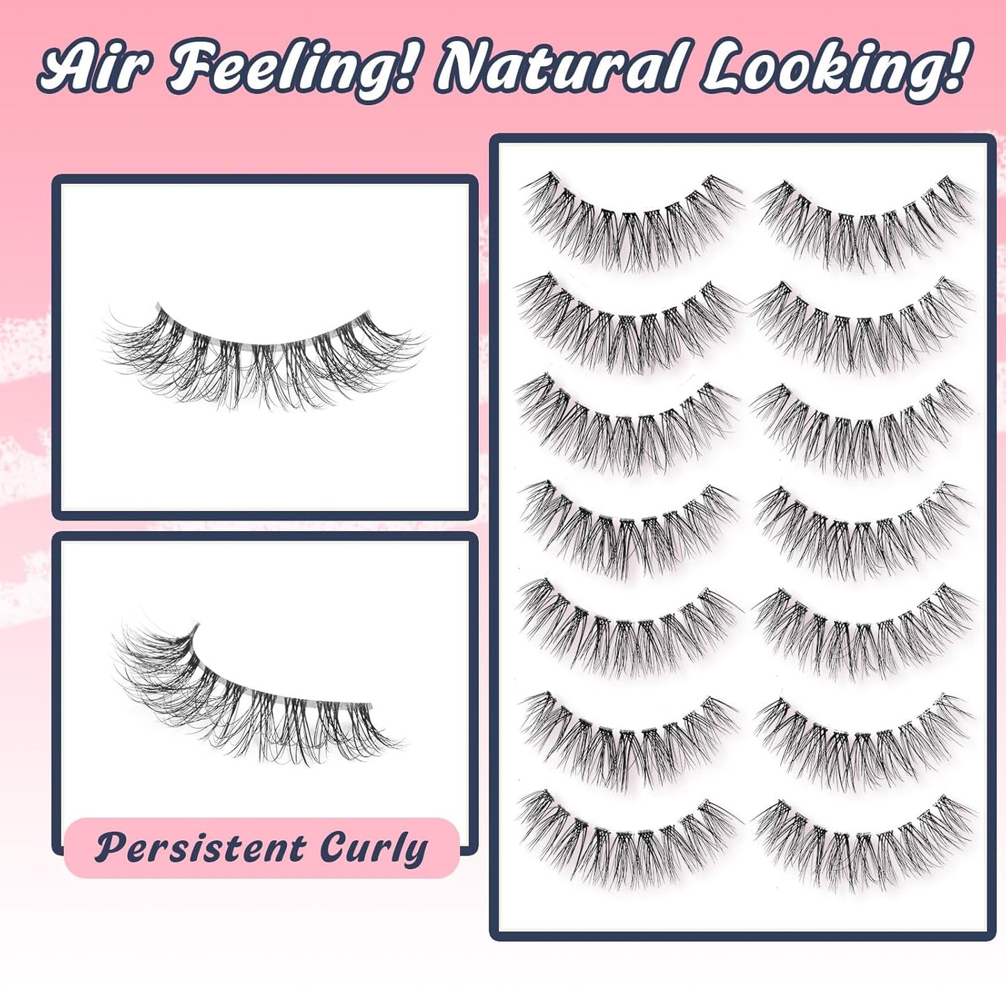 Wispy Lashes Natural Look False Eyelashes 13MM Eye Lash Pack 3D Volume Fake Eyelashes 7 Pair Siligli