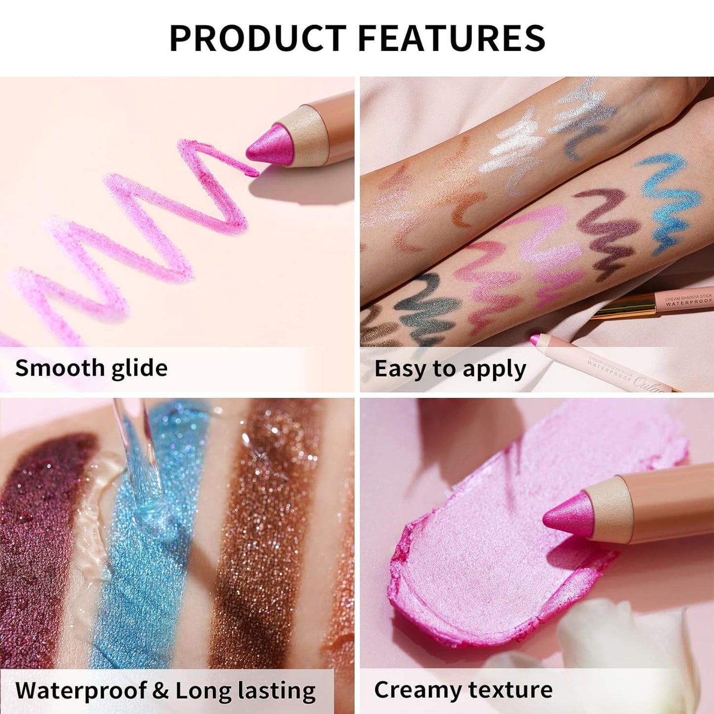 Oulac Nude Rose Eyeshadow Stick – Twist-Up Creamy Crayon, Waterproof & Blendable, Vegan & Cruelty-Free, 1.25g, WM03 Rose Dawn