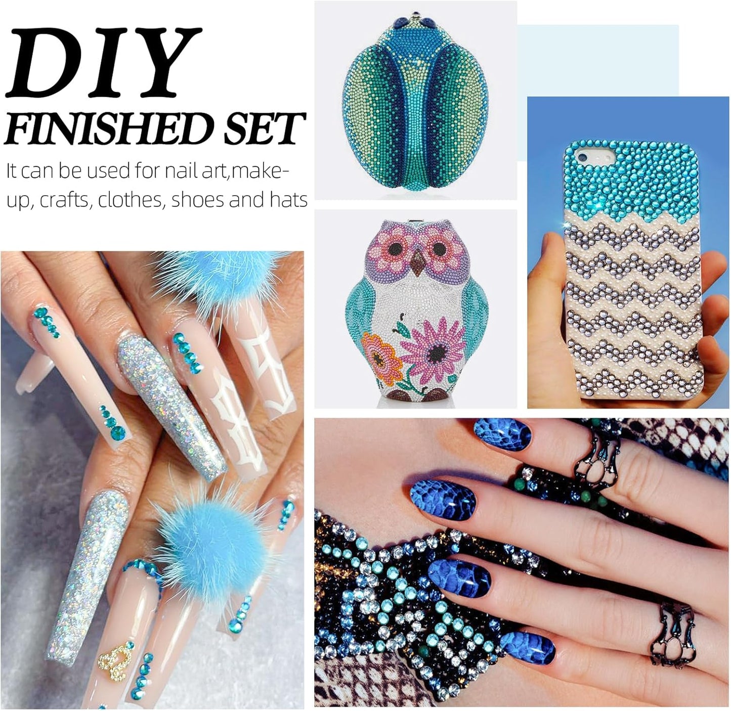 Aquamarine Flatback Rhinestones, Glass Rhinestones for Nail Art and Craft, Glue Fix, Loose Crystal Gemstones(Aquamarine, SS6, 1440pcs, 1.9-2.0mm)