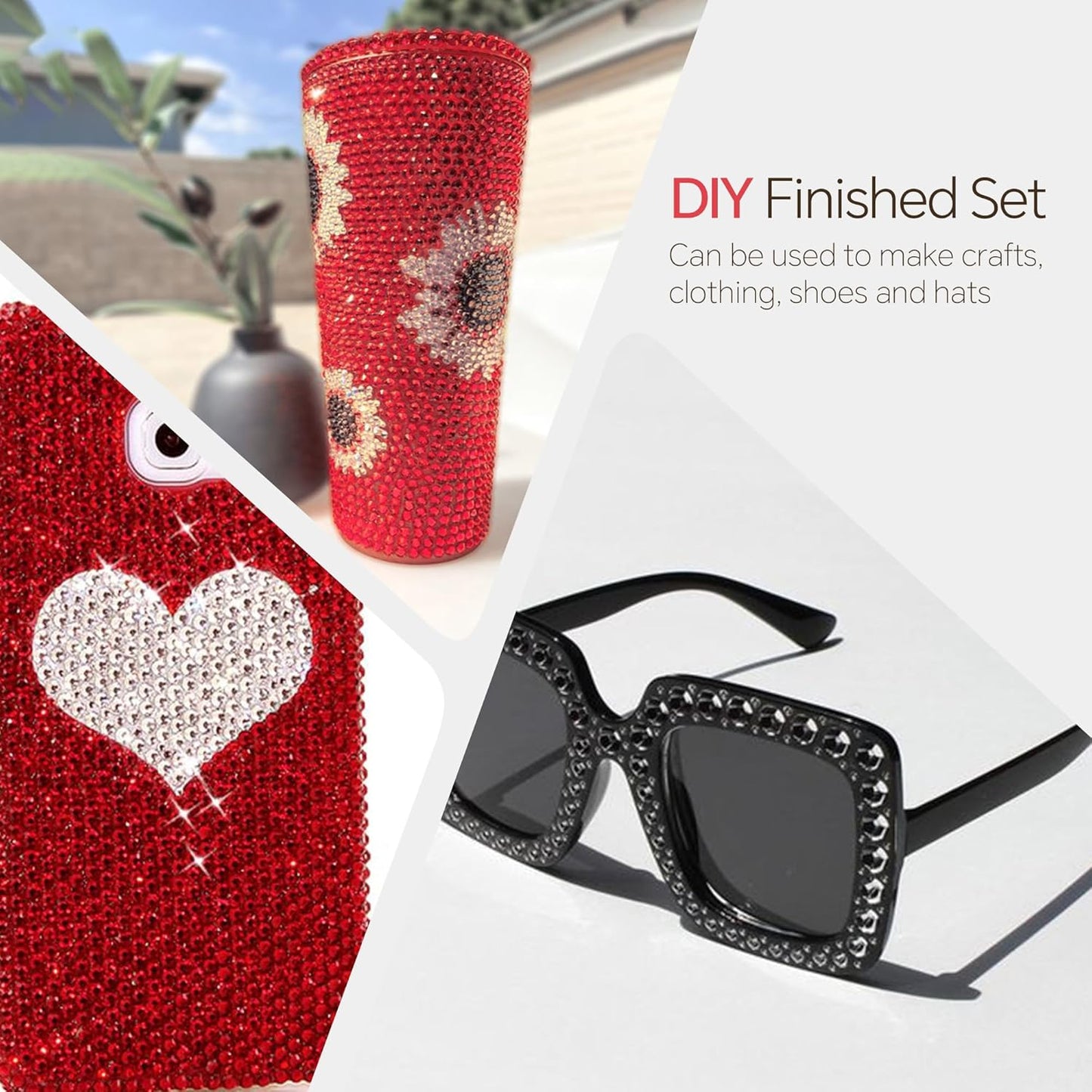 60g Red Black Pearls Rhinestones for Crafts Mixed Size 3mm-10mm AB Color Round Half Pearls Flatback Pearl Beads and Resin Rhinestones Set for Face Art with Gle