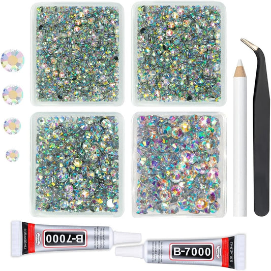AB Crystal Resin Rhinestones w B7000 Jewelry Glue for Bedazzling Crafting Crystal White AB Flatback Stones 3mm 4mm 5mm 6mm Diamonds Crystals Gems Charms for Nails Face Makeup Tumblers Crafts