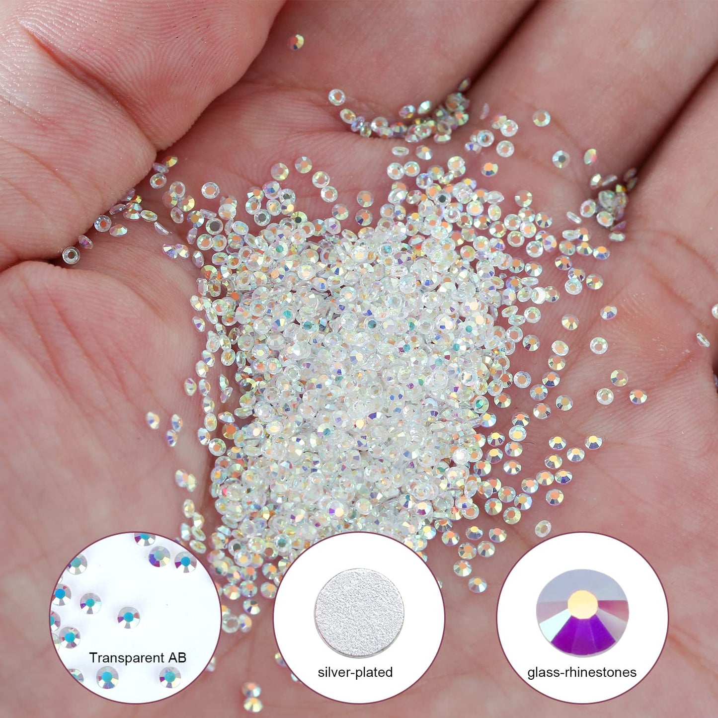 1440Pcs Transparent AB Crystal Rhinestones,Glass Flatback Rhinestones Gemstones Small for Nail Face Makeup Art Crafts Clothes Decoration -(SS6,2.0mm,Transparent AB)