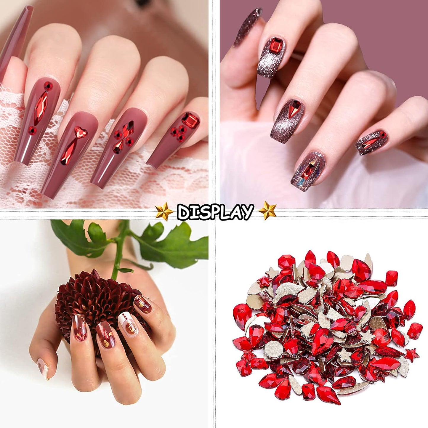 3100Pcs Crystal Red Nail Rhinestones,HOINCO Rhinestones for Nails,Nail Gems and Rhinestones Gems Multi Shapes Nail Charms for Nails Nail Crystal Beads Jewel for DIY Nail Art with Tweezers and Pen