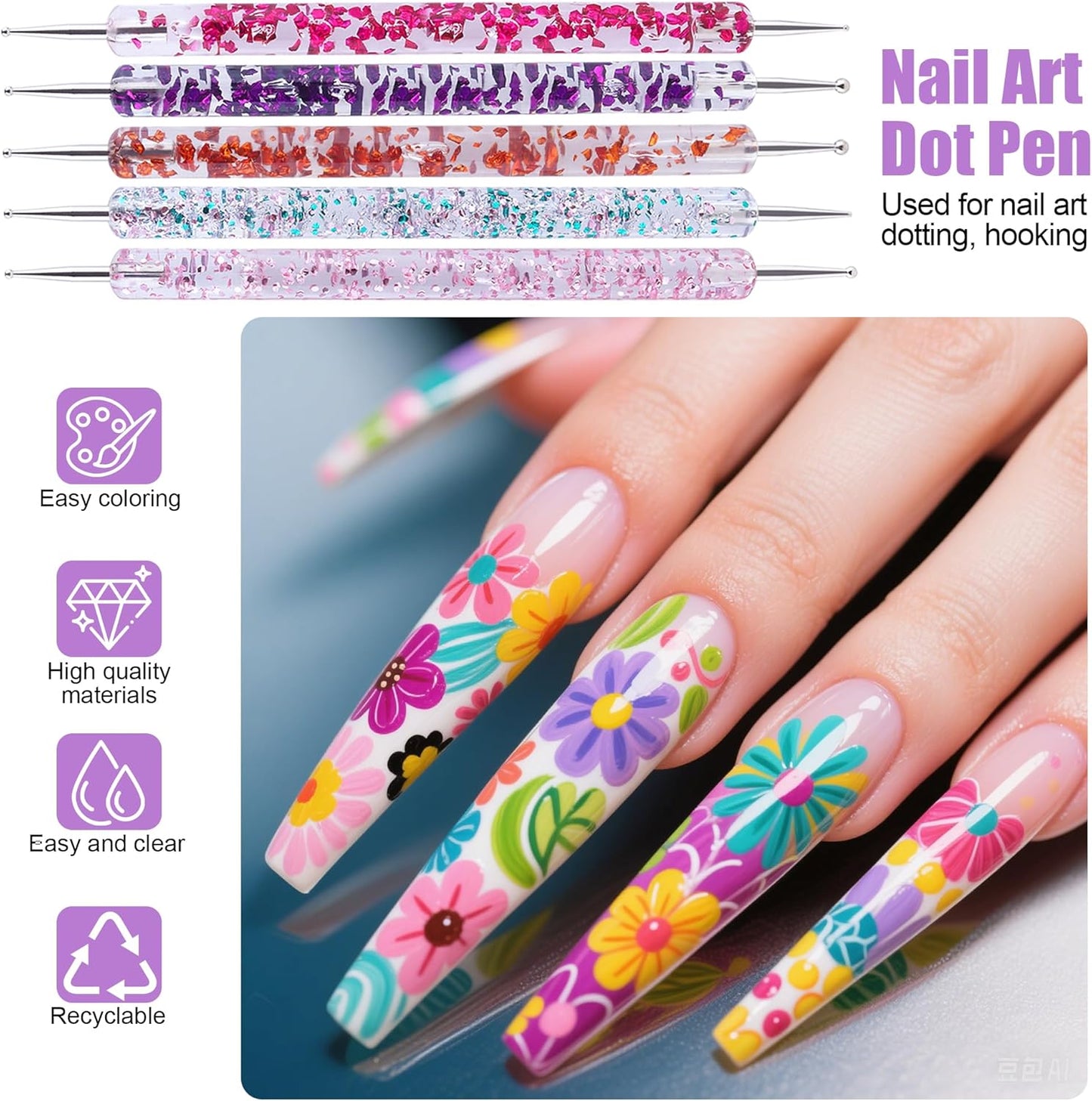 Artdone 38Pcs Nail Striping Tape Lines Kit With Nail Art Pens Dotting Tools And Liner Brushes For Gel Polish Small Detail Drawing Design Paint