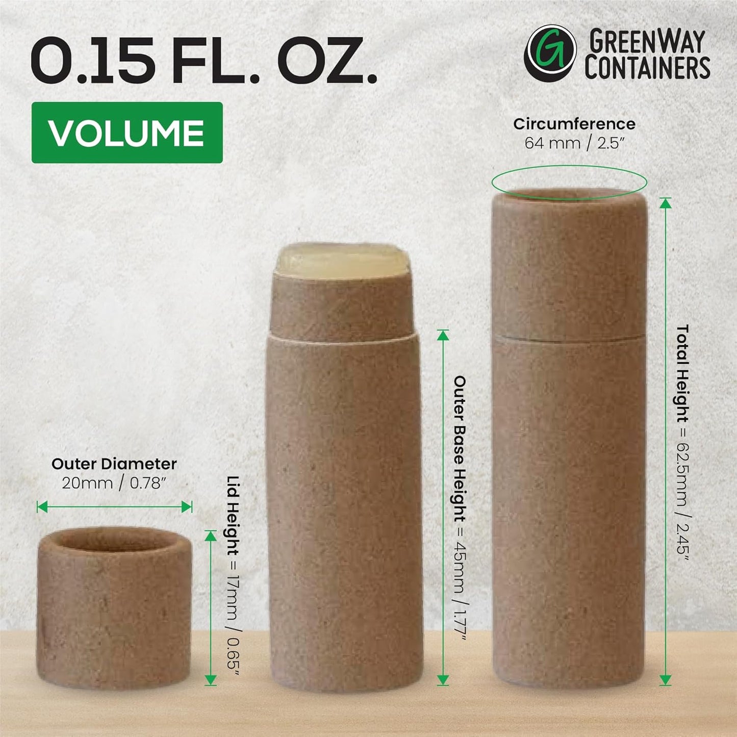 GreenWay 0.15oz / 4.25g Kraft Paperboard Lip Balm Tubes with Lids - 25 Pack Lip Gloss Tubes Refillable DIY Cosmetic Containers – Extra Thick Push-Up Bottom Lip Balm Containers - White