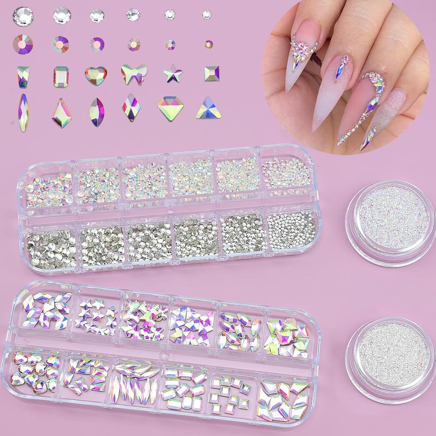 4 Boxes Nail Rhinestones Flatback Rhinestones Nail Charms Multi Shaped Crystals Nails Gems and Rhinestone Jewels Supplies Luxurious Accessories for Women Nails Decorations