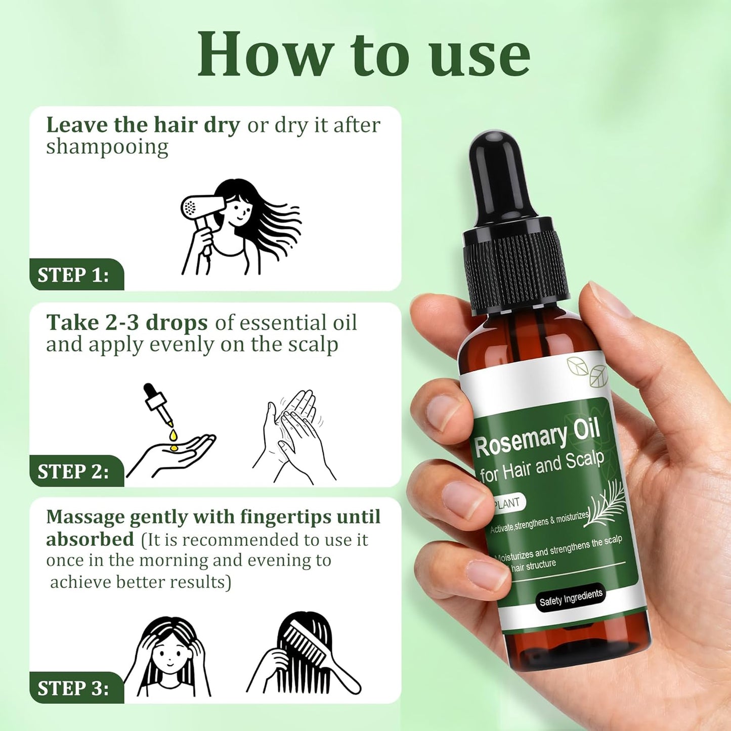 Rosemary Oil for Hair-2 Pack,Split Ends & Dry Scalp Treatment,Nourishing & Volumizing,Hair Strengthening Treatment,Scalp Care Promotes Hair Thickness for Men Women(1.69 Fl Oz).