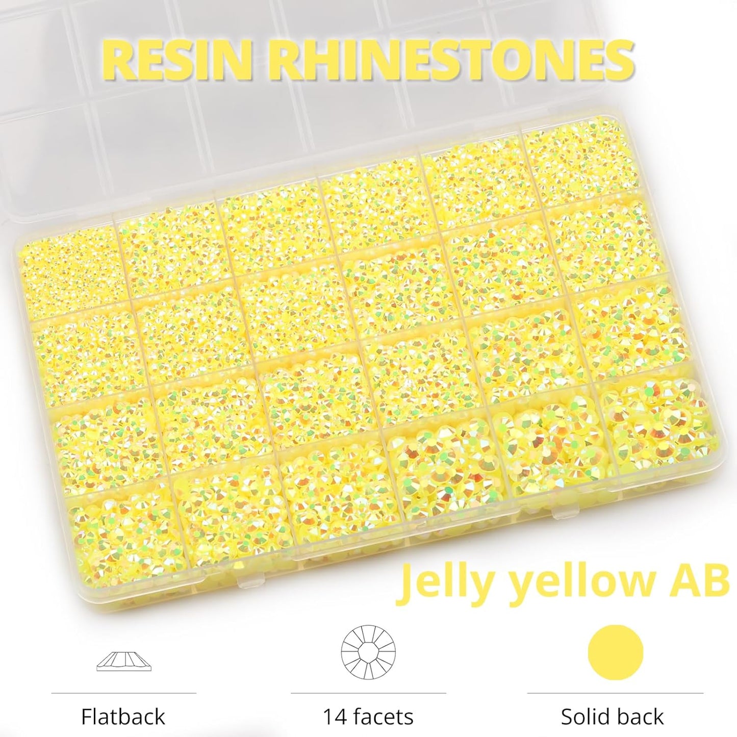 30000Pcs Resin Jelly Rhinestones Set for Crafting Bedazzling, Yellow AB Flatback Gems Jewels for Crafts Clothes Shoes Fabric Outfit Nails Makeup, Flat Back Crystal 2-6mm with b 7000 Glue