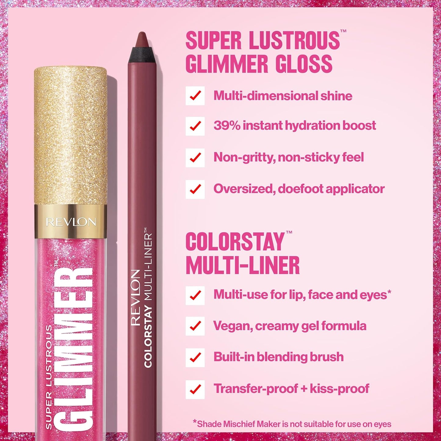 Revlon Super Lustrous Glimmer Gloss and ColorStay Multi-Liner Bundle, Haute Honey and Dynamic Doer, Pack of 2