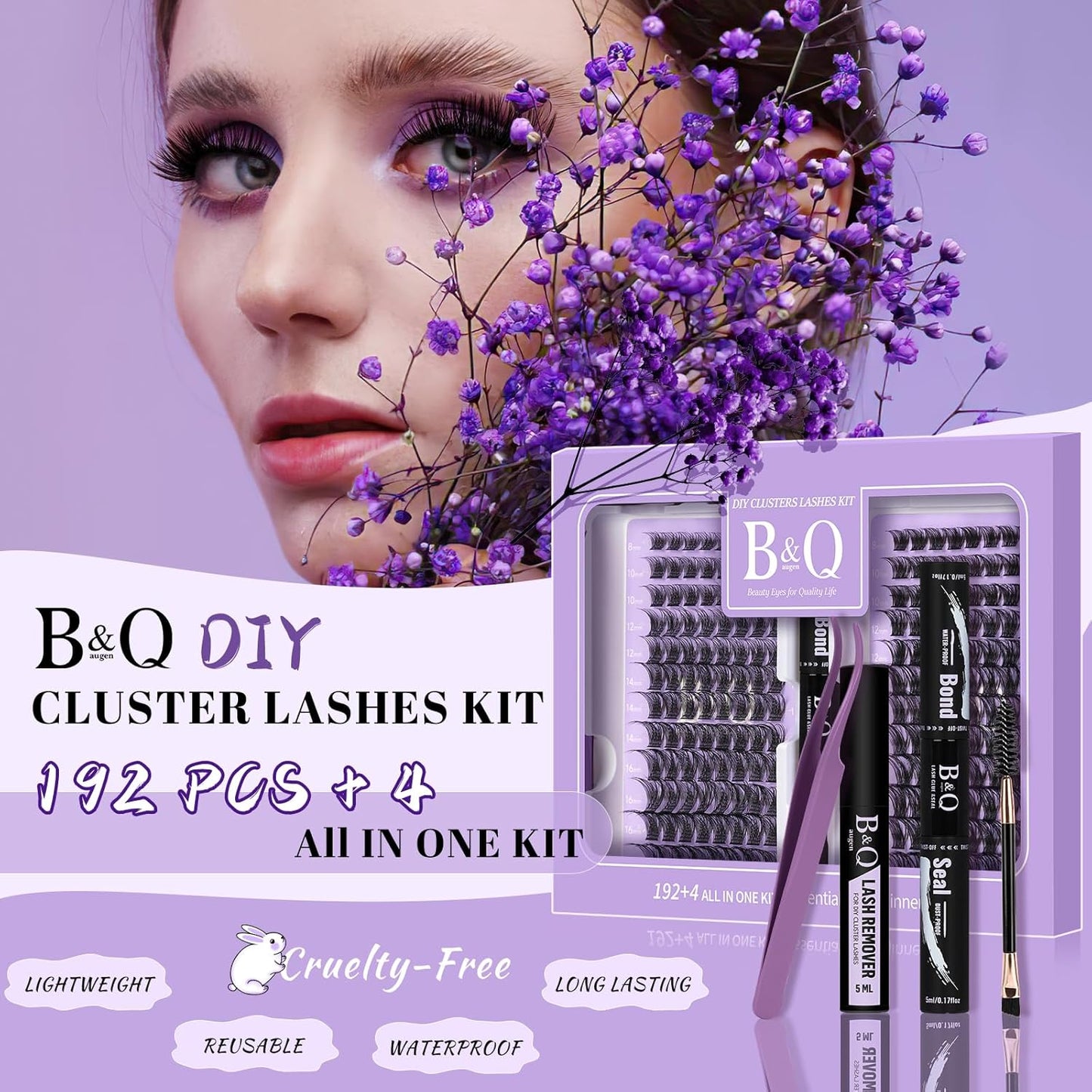 Lash Extension Kit 192 pcs Eyelash Extension Kit B01+B10 8-18mm Mixed Lash Clusters Kit Individual Lashes Kit Wispy with Lash Glue and Remover Applications Eyelash Kit (B01+B10, Kit)